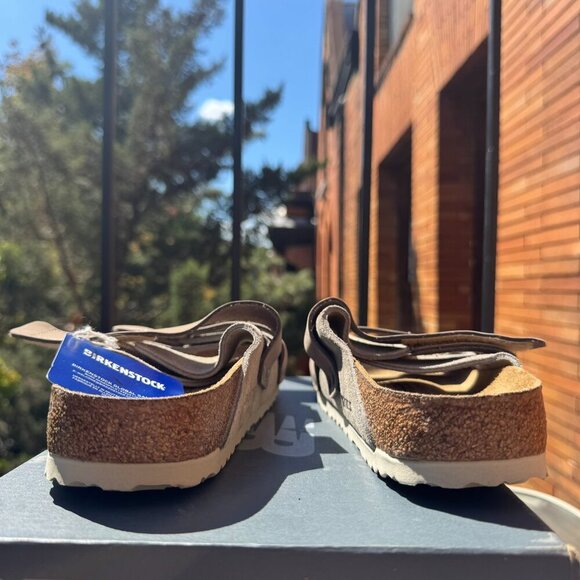 New Birkenstock Uji Nubuck Suede Leather Slide Sandals Suede Taupe US 7 / EUR 38 - Picture 5 of 12